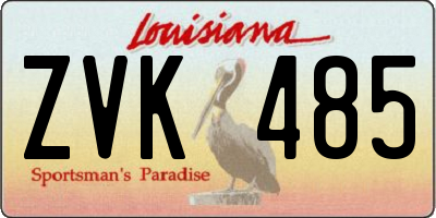 LA license plate ZVK485