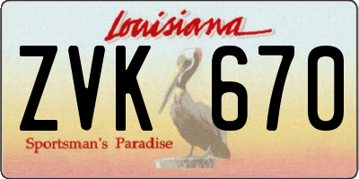 LA license plate ZVK670