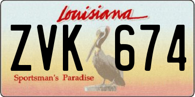 LA license plate ZVK674