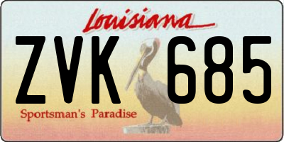 LA license plate ZVK685