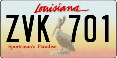 LA license plate ZVK701