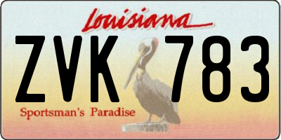 LA license plate ZVK783