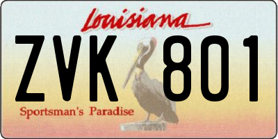 LA license plate ZVK801