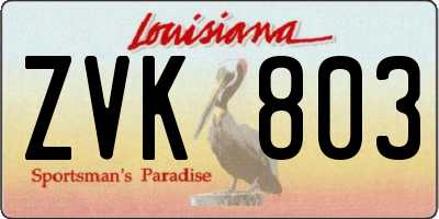 LA license plate ZVK803