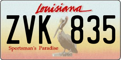 LA license plate ZVK835