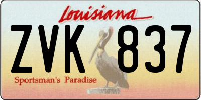 LA license plate ZVK837