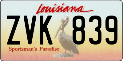 LA license plate ZVK839