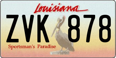 LA license plate ZVK878