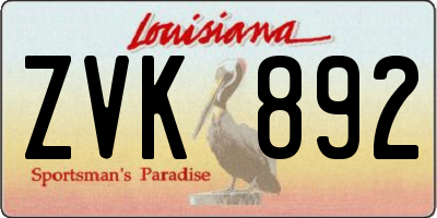 LA license plate ZVK892