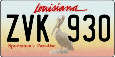 LA license plate ZVK930