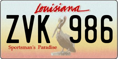 LA license plate ZVK986