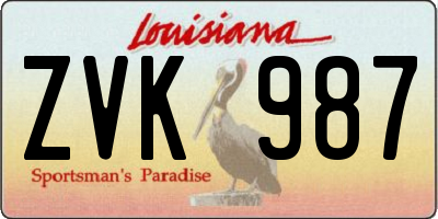 LA license plate ZVK987