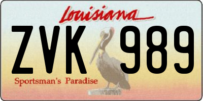 LA license plate ZVK989