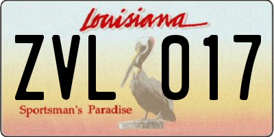 LA license plate ZVL017