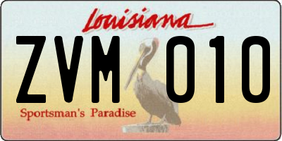 LA license plate ZVM010