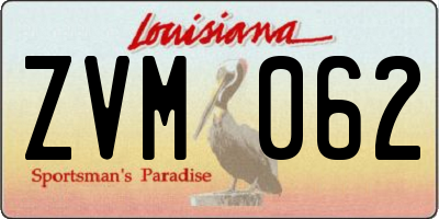 LA license plate ZVM062