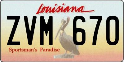 LA license plate ZVM670