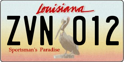 LA license plate ZVN012