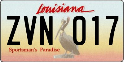 LA license plate ZVN017