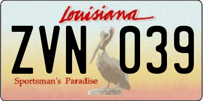 LA license plate ZVN039