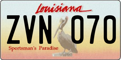 LA license plate ZVN070