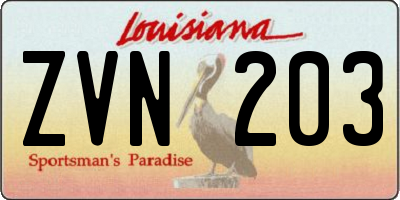 LA license plate ZVN203