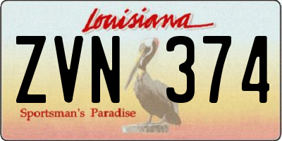 LA license plate ZVN374