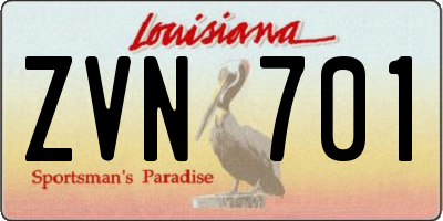 LA license plate ZVN701