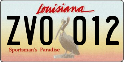 LA license plate ZVO012