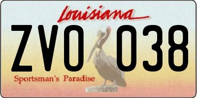 LA license plate ZVO038