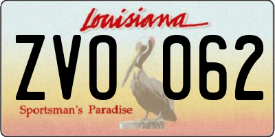 LA license plate ZVO062