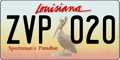 LA license plate ZVP020