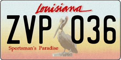 LA license plate ZVP036