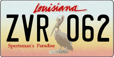 LA license plate ZVR062