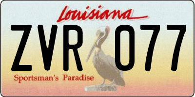 LA license plate ZVR077