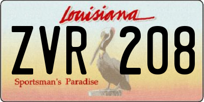LA license plate ZVR208