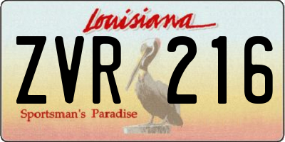 LA license plate ZVR216