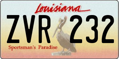 LA license plate ZVR232