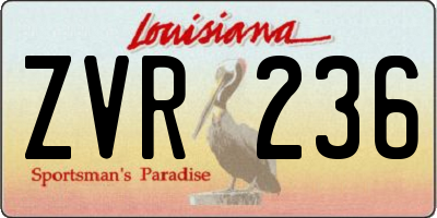 LA license plate ZVR236