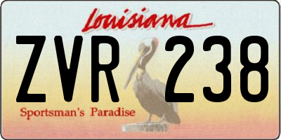 LA license plate ZVR238