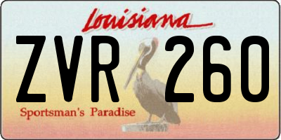 LA license plate ZVR260