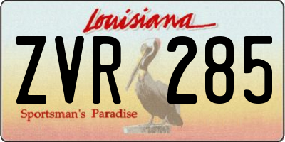 LA license plate ZVR285