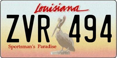 LA license plate ZVR494