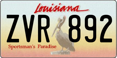 LA license plate ZVR892