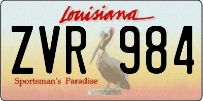 LA license plate ZVR984