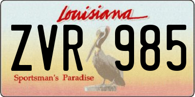 LA license plate ZVR985