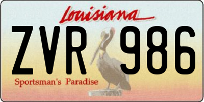 LA license plate ZVR986