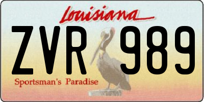 LA license plate ZVR989