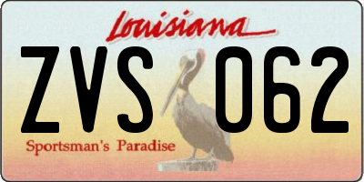 LA license plate ZVS062