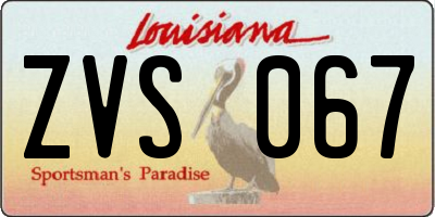 LA license plate ZVS067